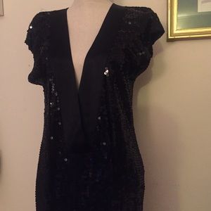 VELVET Deep V Black Sequin Dress Sz M New